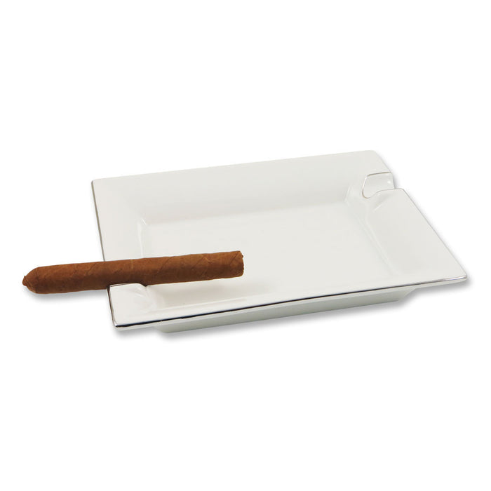 Zigarrenascher Porzellan weiß/Silberrand 21 x 17 c